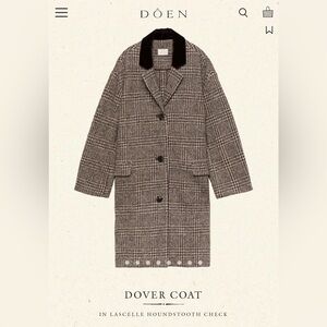 NWT Doen Dover Coat in Black and Gray Houndstooth